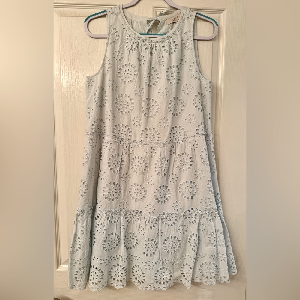 NWT Loft light blue eyelet sleeveless tiered dress